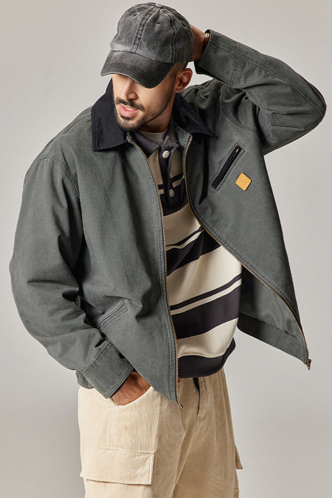 Canvas Jacke Herren klassisch robust Reißverschluss mit Taschen vielseitig
