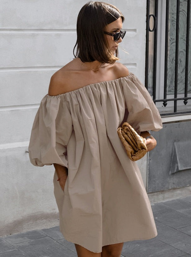 Robe kaki élégante à manches courtes froissée