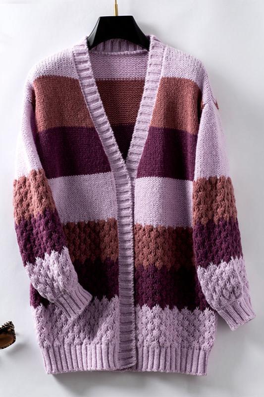 Cardigan tricoté multicolore à manches lanternes et col en V