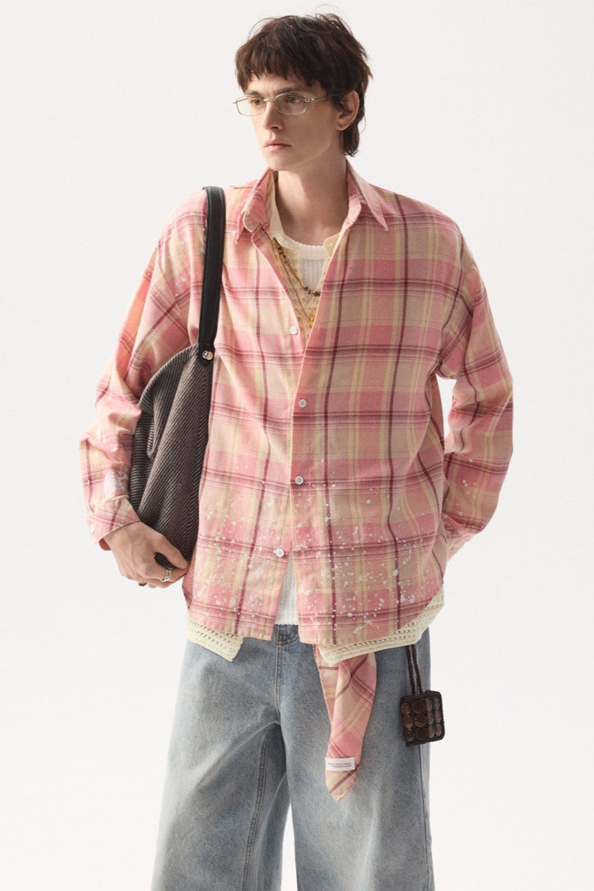 Men's Casual Oversized Plaid Shirt in Pink