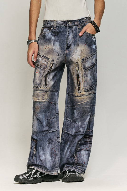 Pantalon en denim à jambe large inspiré du cargo