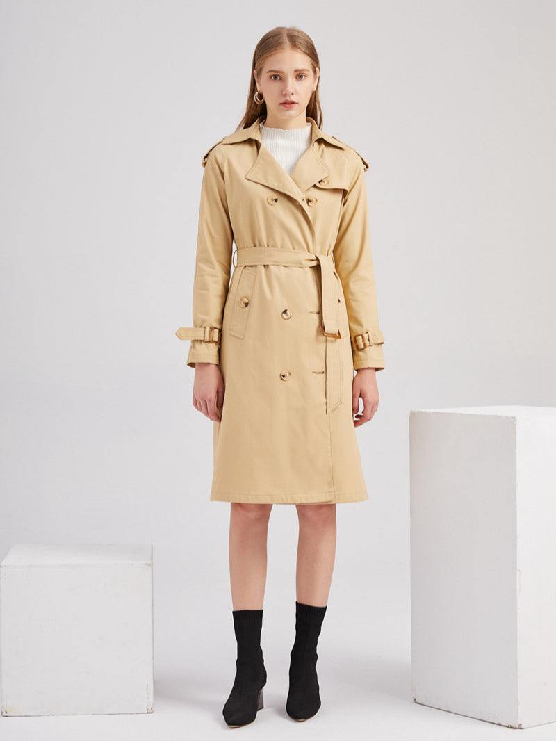 Klassischer Trenchcoat Damen Lang Mit Gürtel – Eleganter Übergangsmantel Frühling Herbst