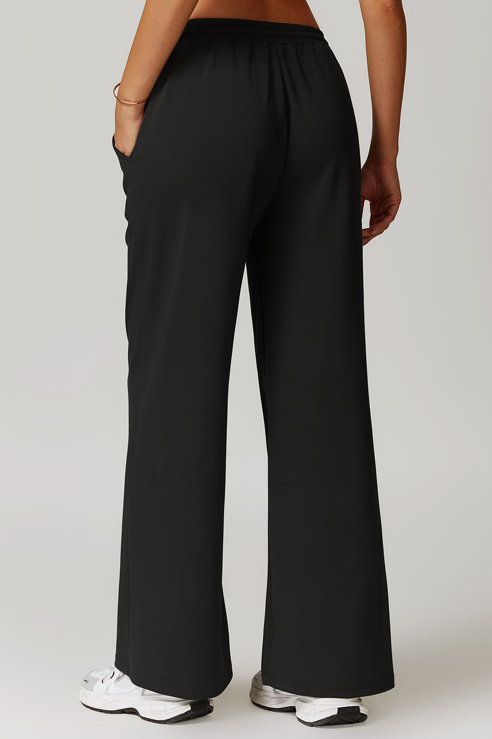 Women's Black Wide-Leg Drawstring Pants