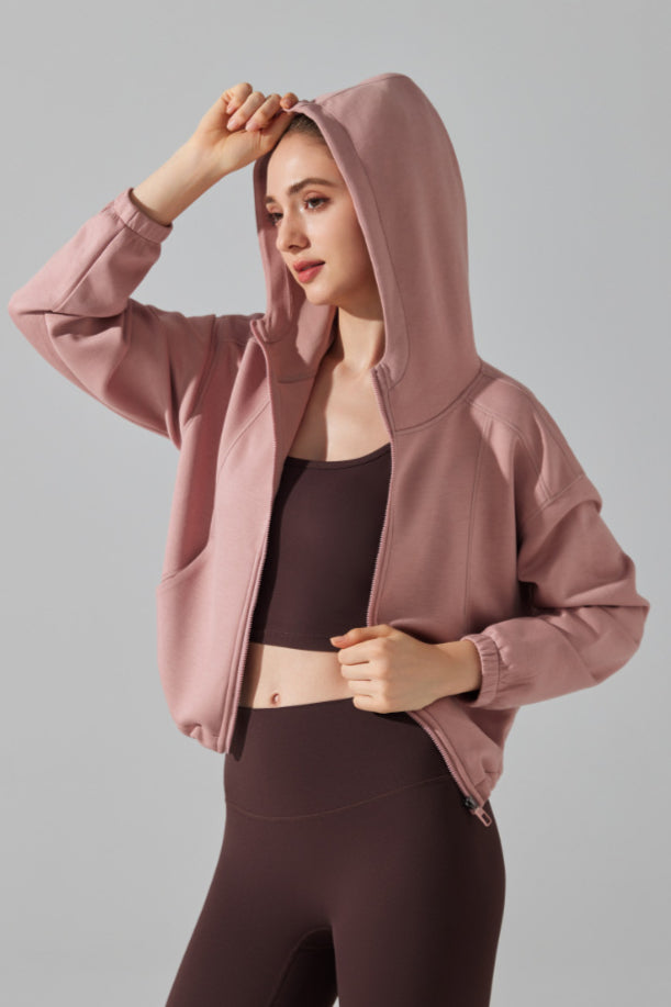 Damen Sport Hoodie mit Reißverschluss - Bequeme Fitnessjacke mit Kapuze