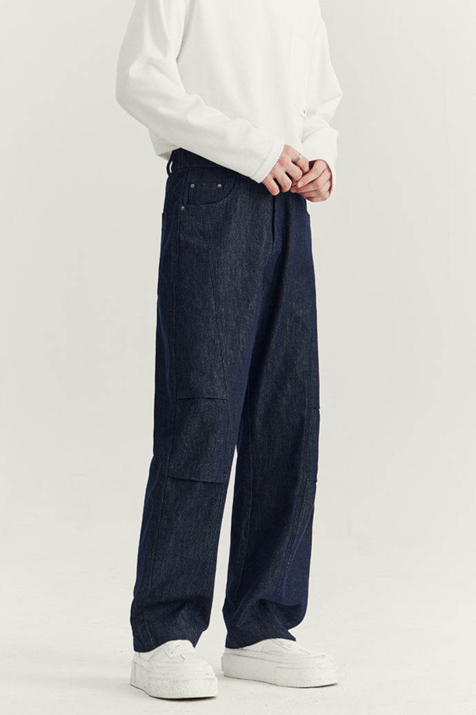 Pantalon cargo en denim à jambe large