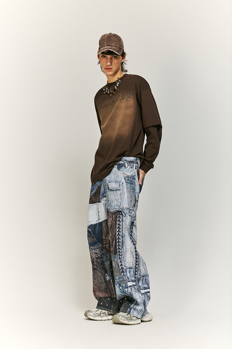 Pantalon large style cargo patchwork