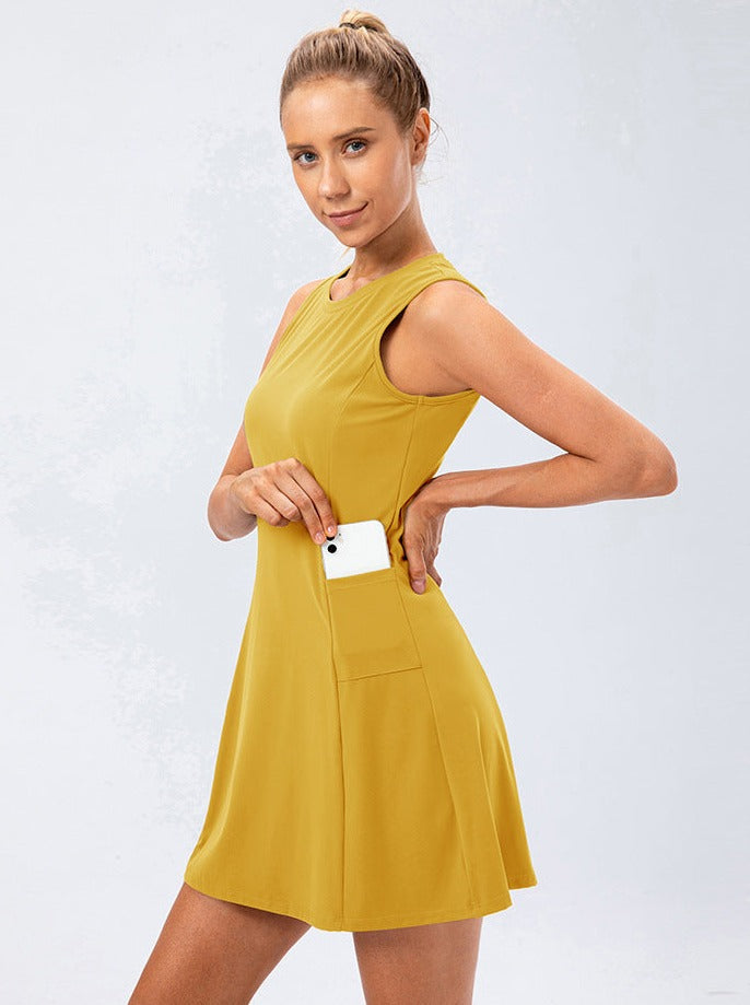 Yellow Ladies Casual One Piece Tennis Dress