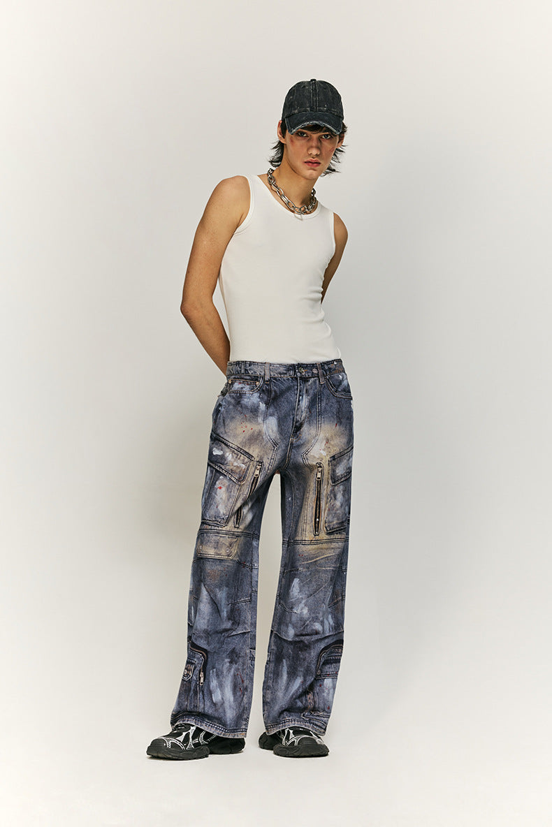 Pantalon en denim à jambe large inspiré du cargo