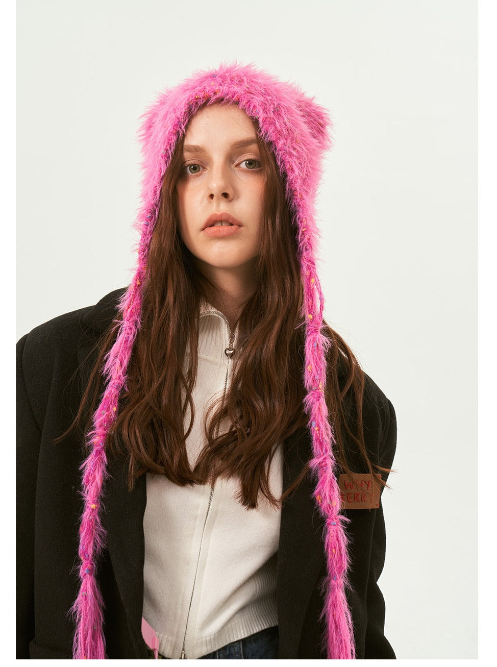 Pink Warm Bear Winter Beanie Hat for Women