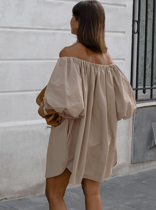 Robe kaki élégante à manches courtes froissée 