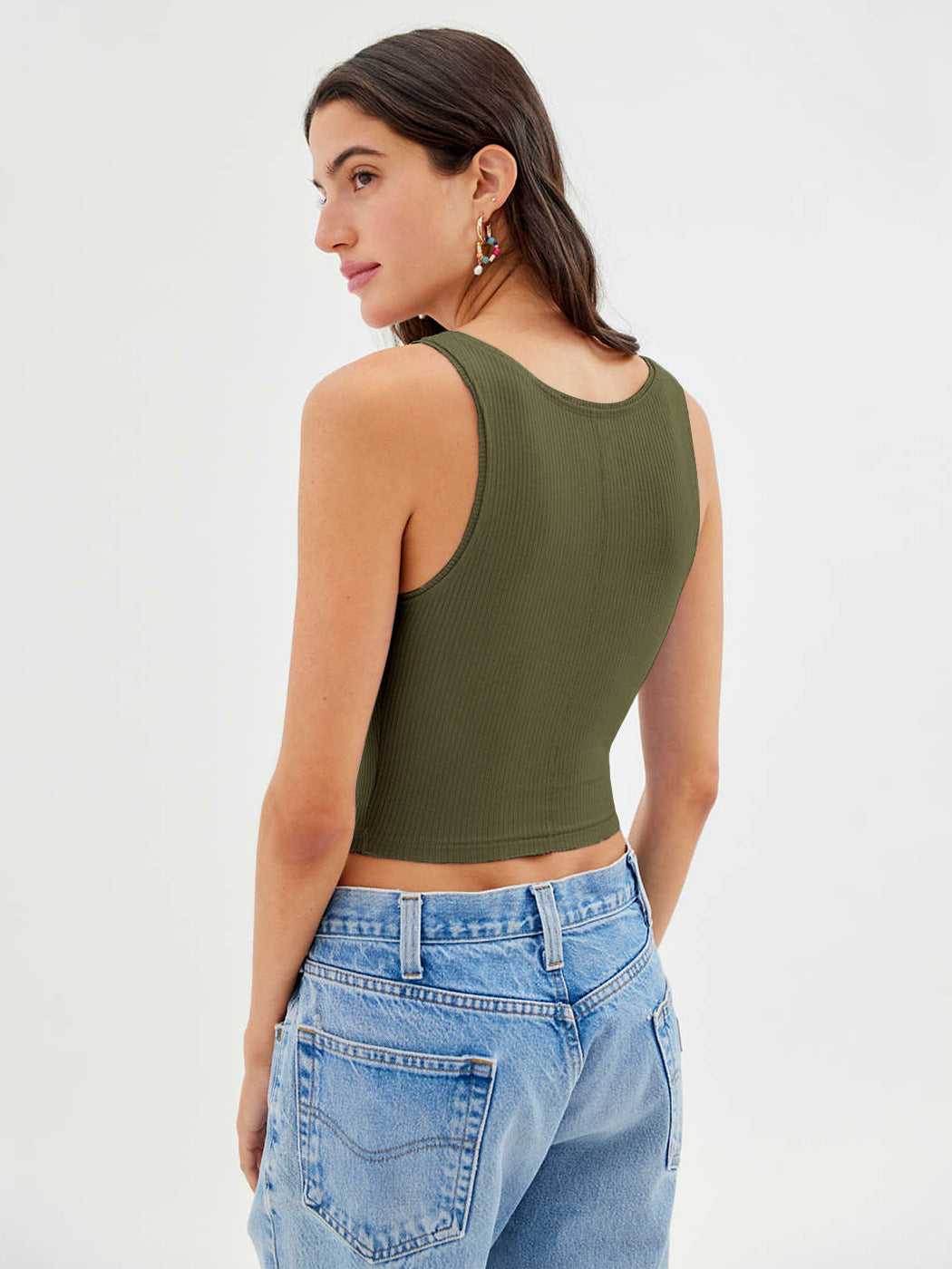 Olive Green Knitted Sexy Ribbed Crop Top