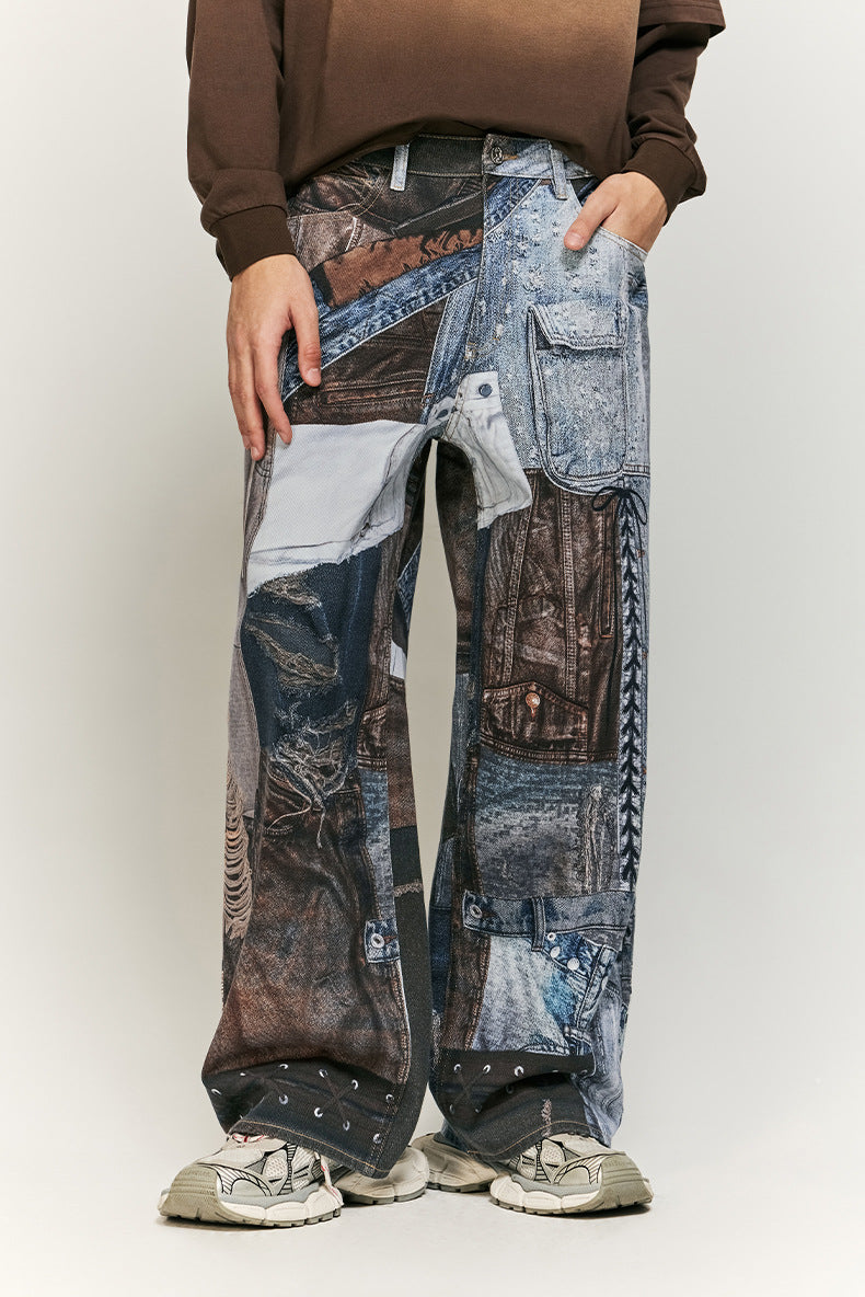 Pantalon large style cargo patchwork