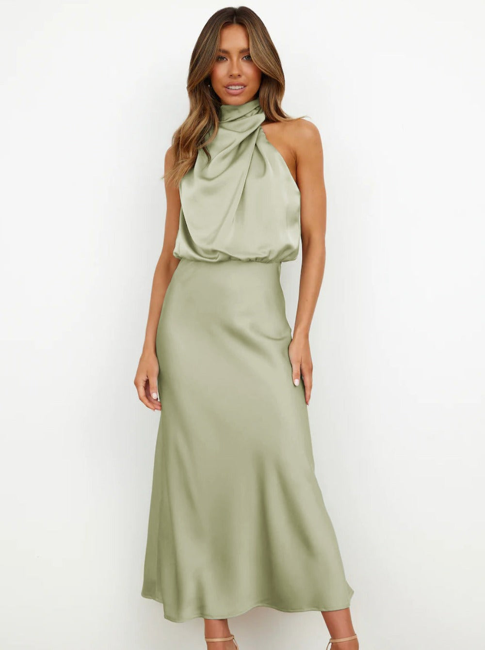 Robe élégante à col licou vert clair 