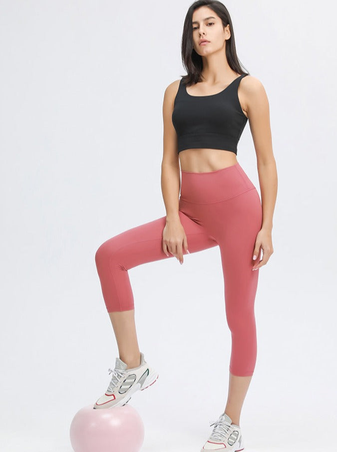 Pantalon de yoga extensible taille haute rose fraise 