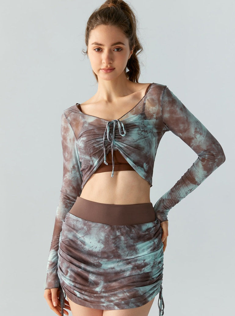 Tie Dye Long Sleeve Mesh Slim Crop Top