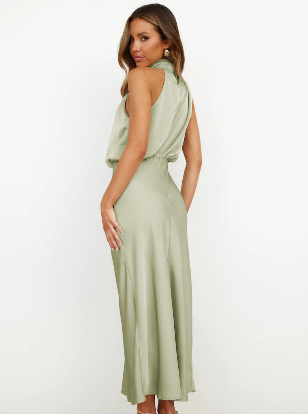 Robe élégante à col licou vert clair 