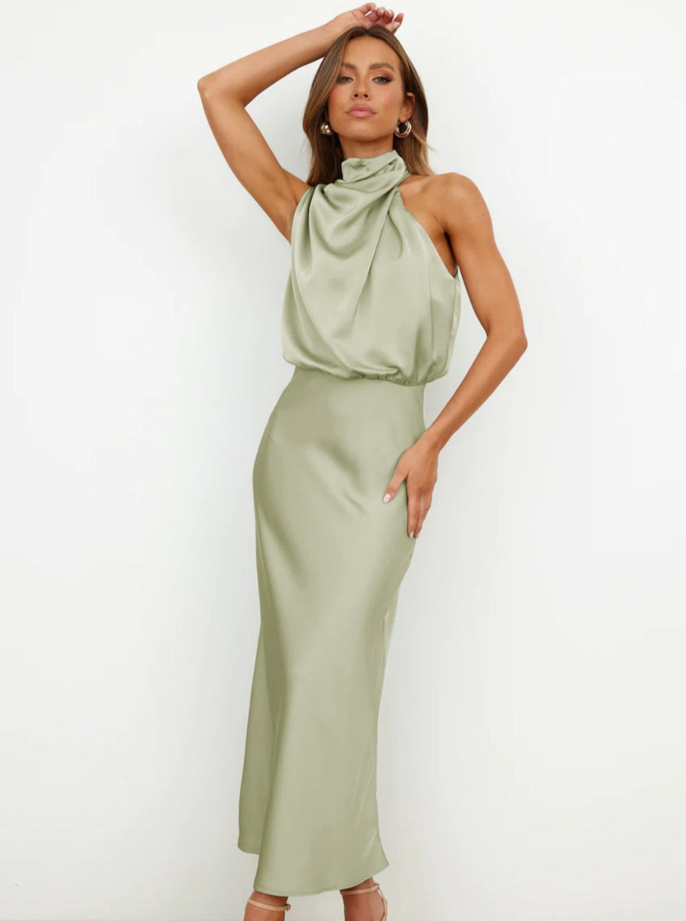 Robe élégante à col licou vert clair 