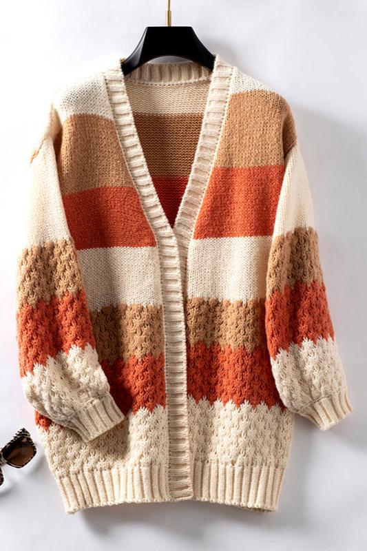 Cardigan tricoté multicolore à manches lanternes et col en V