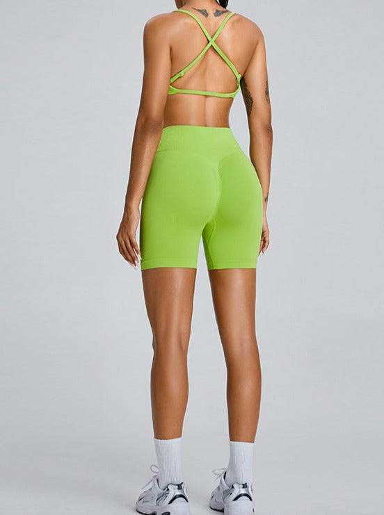 Short de sport taille haute sans coutures jaune vert rehaussant les fesses 