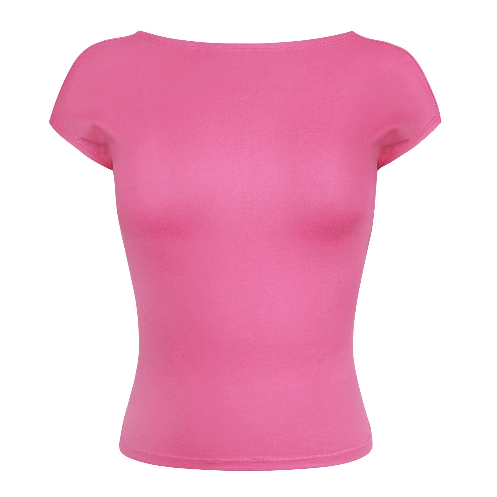 Chemise rose sexy dos nu slim respirante à manches courtes 