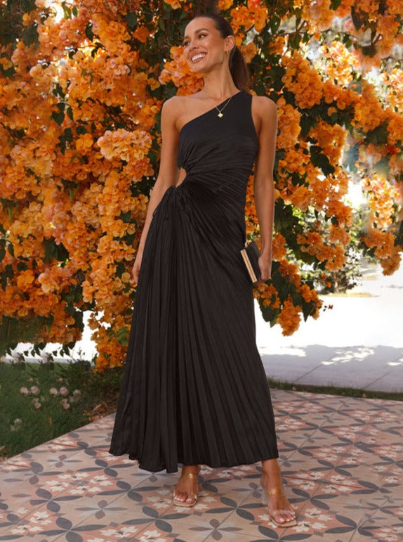 One Shoulder Abendkleid mit Plissees, Elegantes Maxikleid