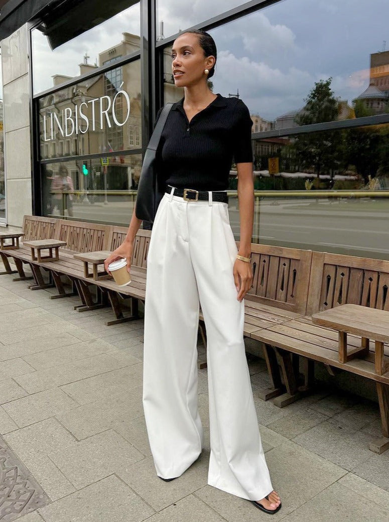 White High Waist Wide Leg Trousers