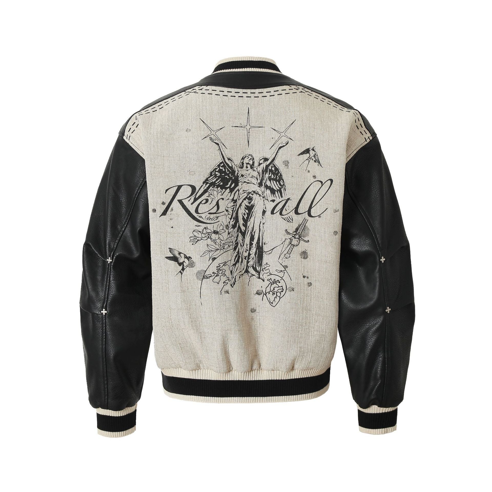 Blouson aviateur en cuir à imprimé graphique artistique