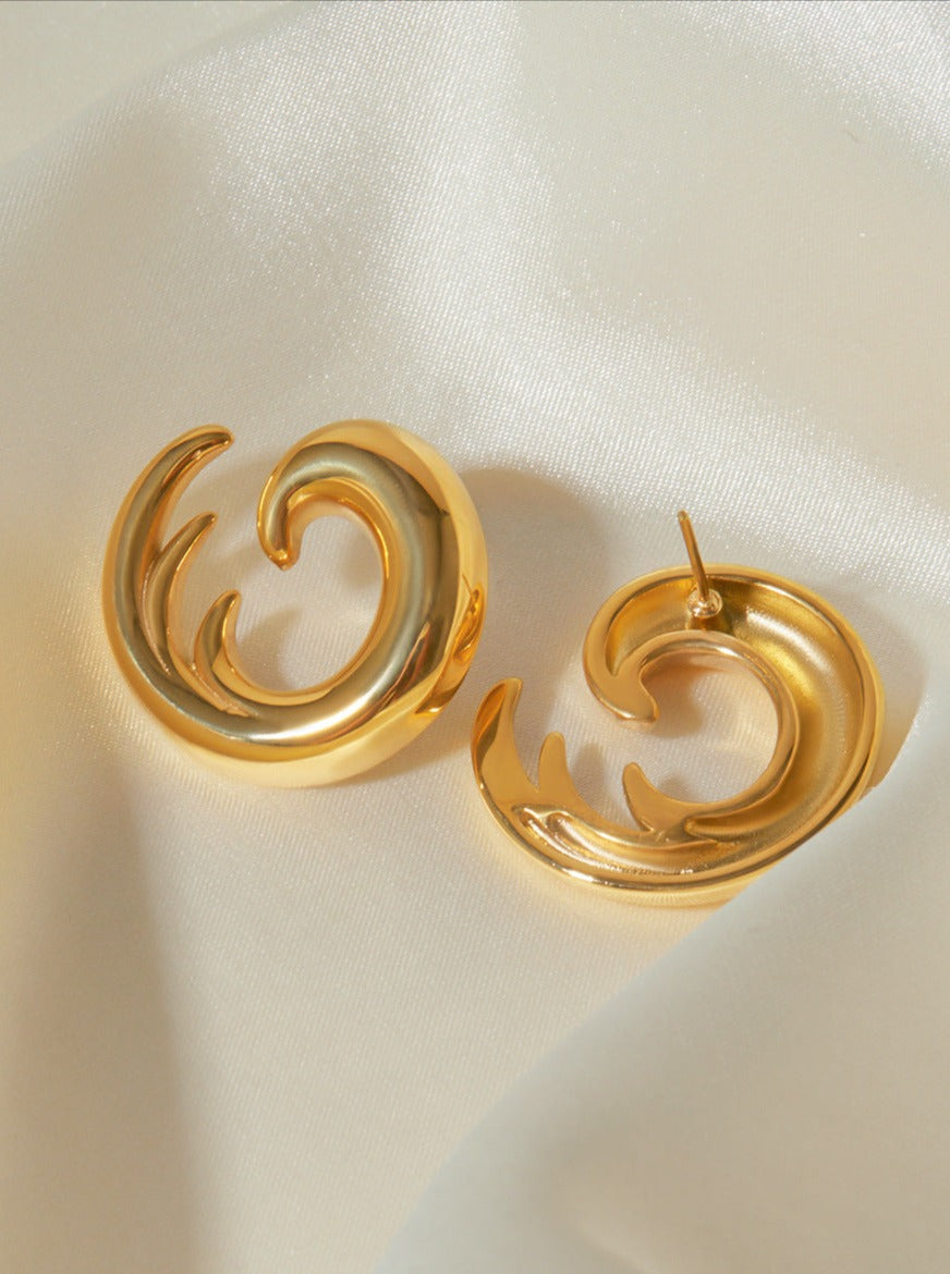 Boucles d'oreilles en plaqué or 18 carats en forme de vague 