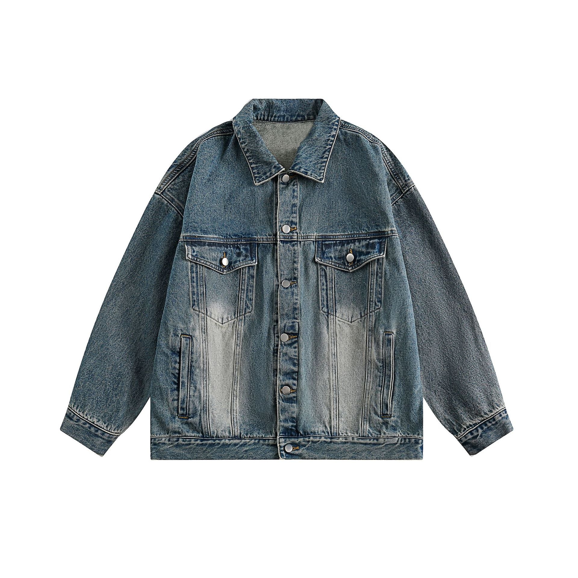 Veste en denim décontractée pour hommes avec délavage vintage