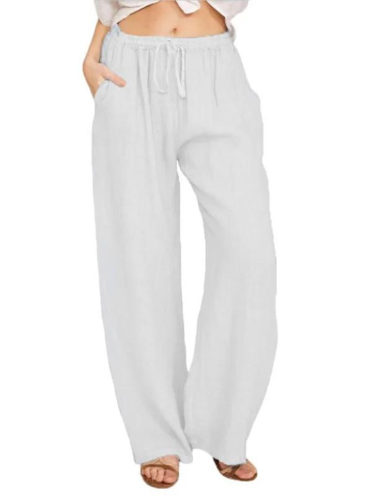 Pantalon décontracté en coton et lin avec cordon de serrage 