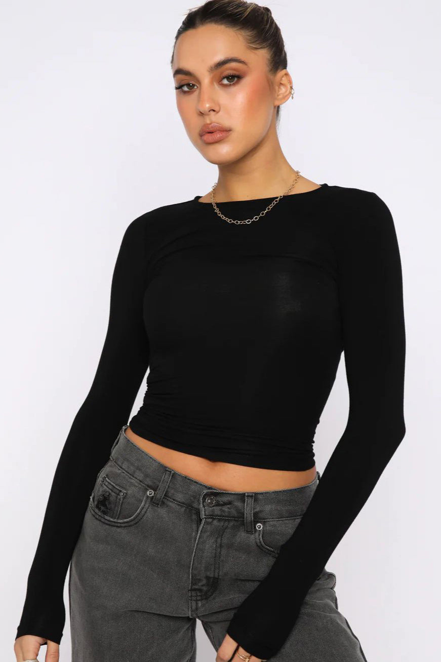 Women's Elegant Slim Long Sleeve Crop Top Sweater