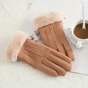 Women's Winter Suede Gloves with Faux Fur Lining