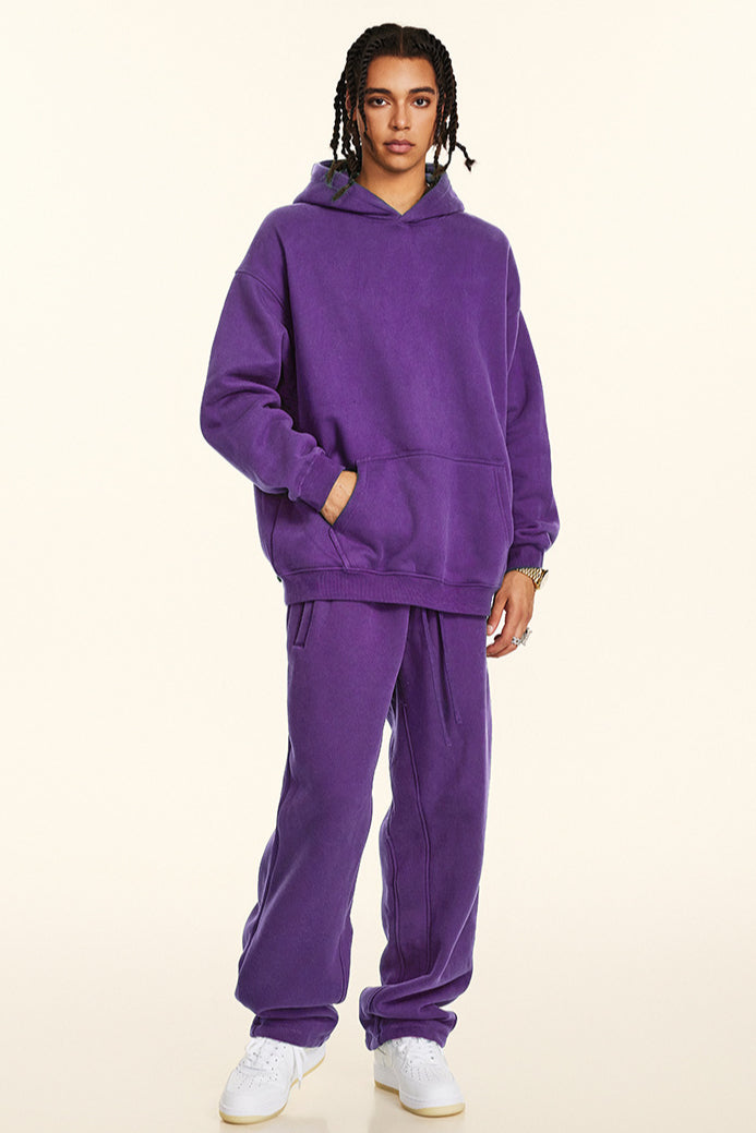 Solid Color Relaxed Casual Thickened Cozy Hoodie and Sweatpants Set