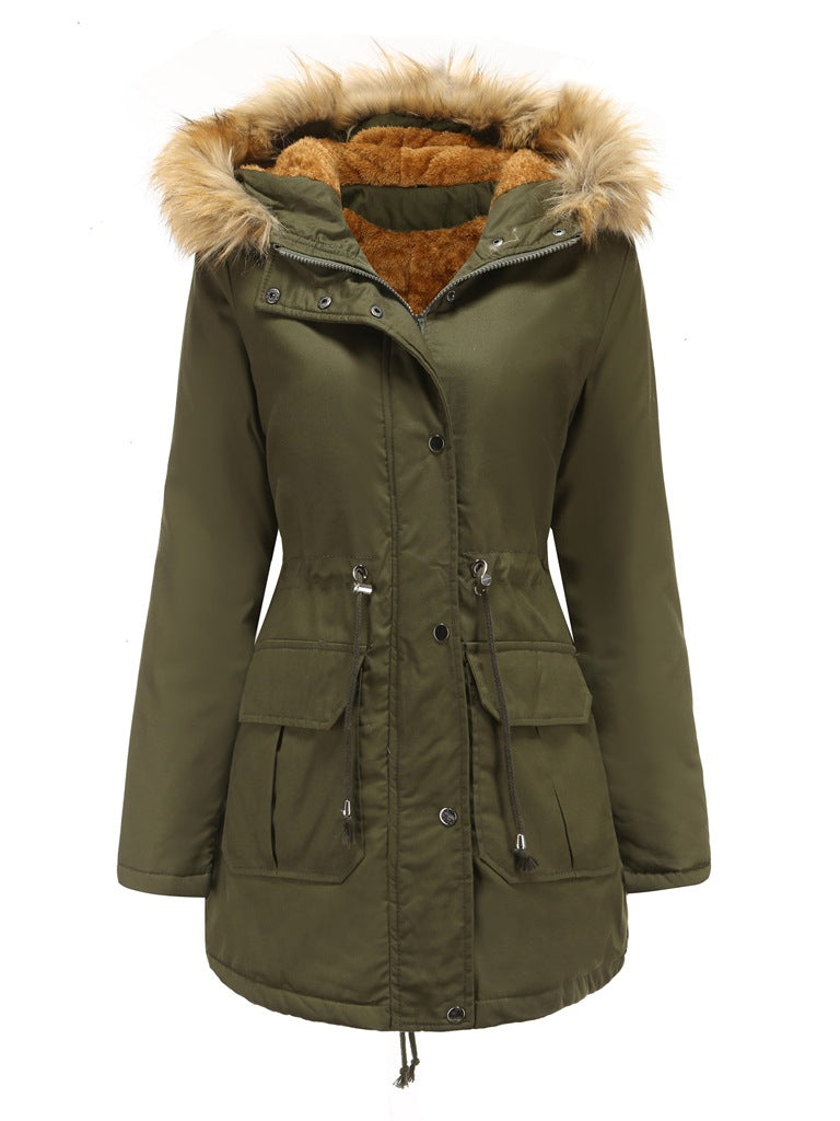 Damen Parka Mit Flauschfutter Und Fellkapuze – Warme Winterjacke Mit Taillenzug