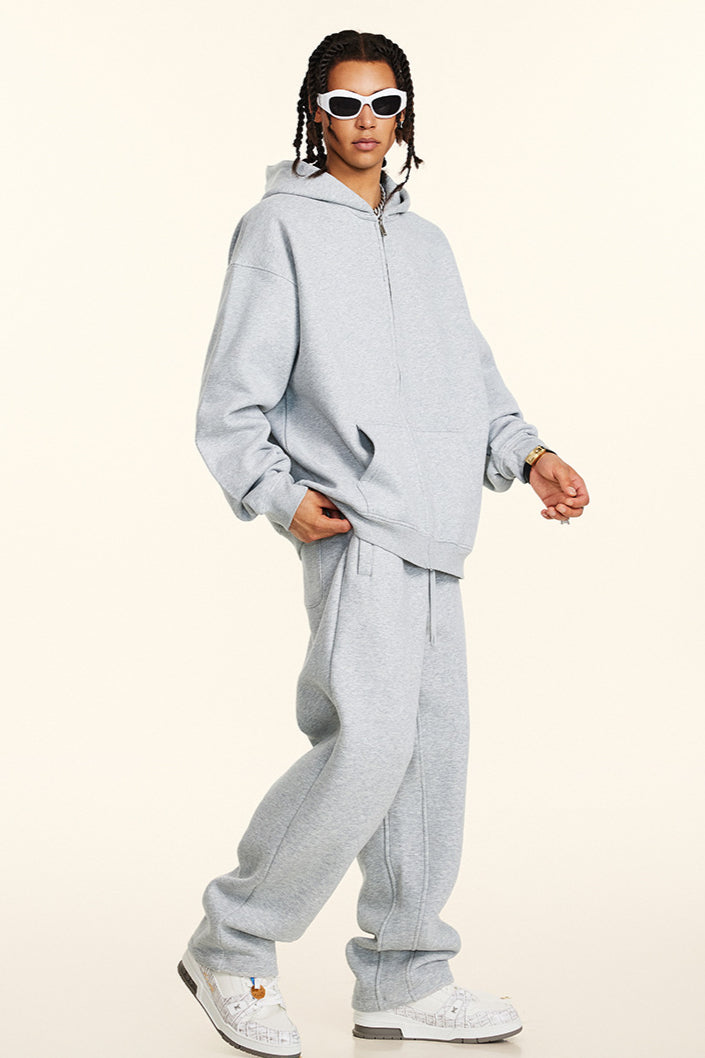 Solid Color Zipper Casual Hooded Sweatshirt and Sweatpants Set